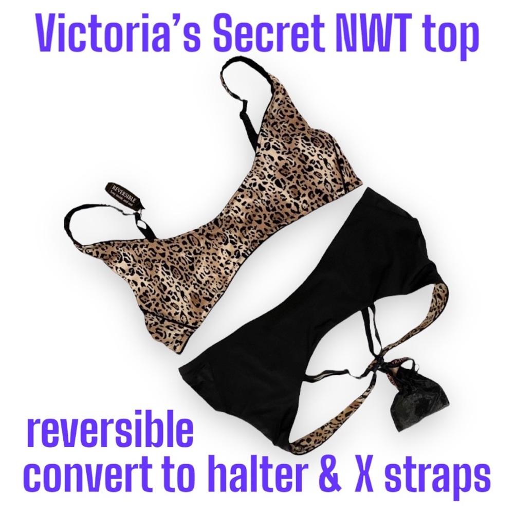 NWT Reversible Victoria’s Secret Convertible X-H-Halter Straps Leopard Bra Top